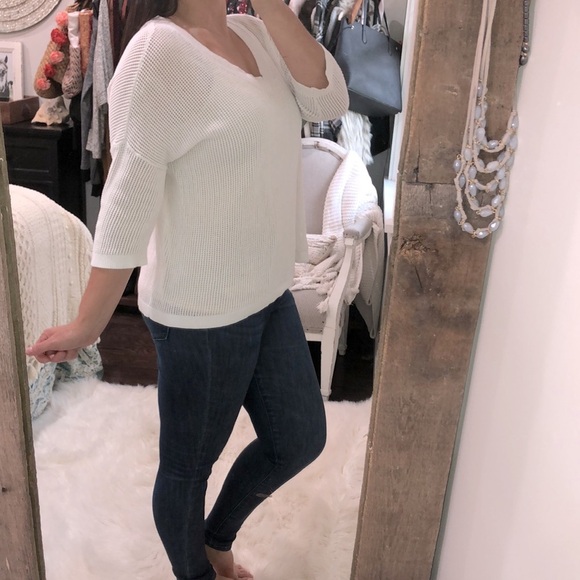 Cabi size small white open knit cotton sweater top - Picture 2 of 4